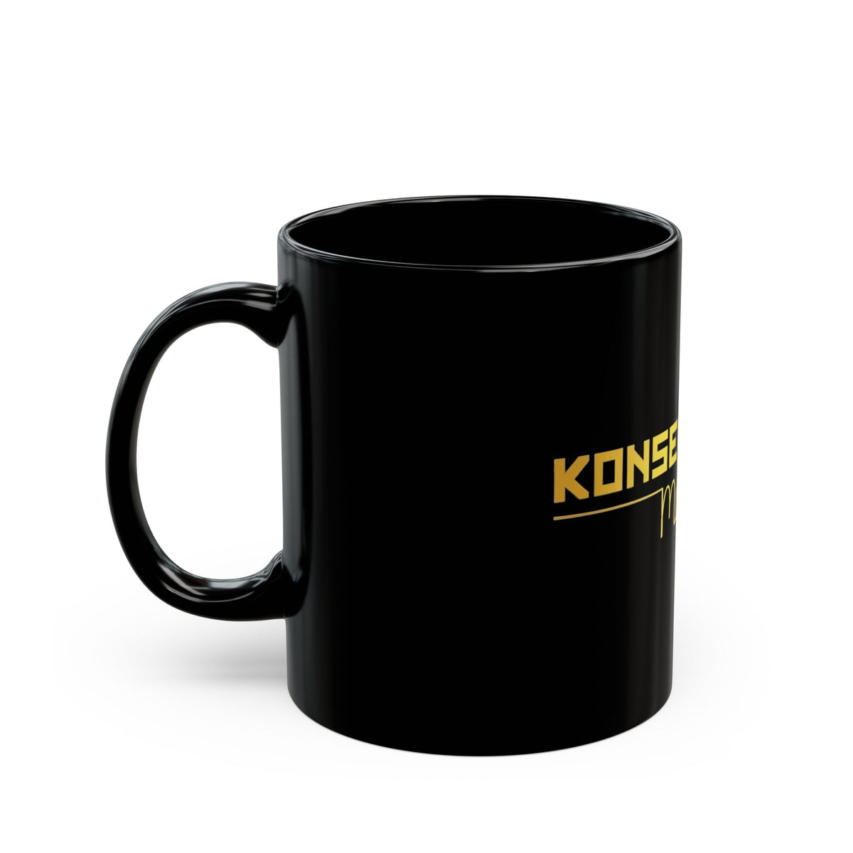 Konsequence Muzik — Gold Logo Mug (Black, 11oz)