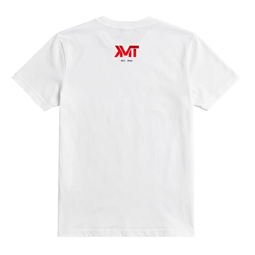 Bay Nine EST. 2023 white T-shirt — original red and black upper back print by Printeez