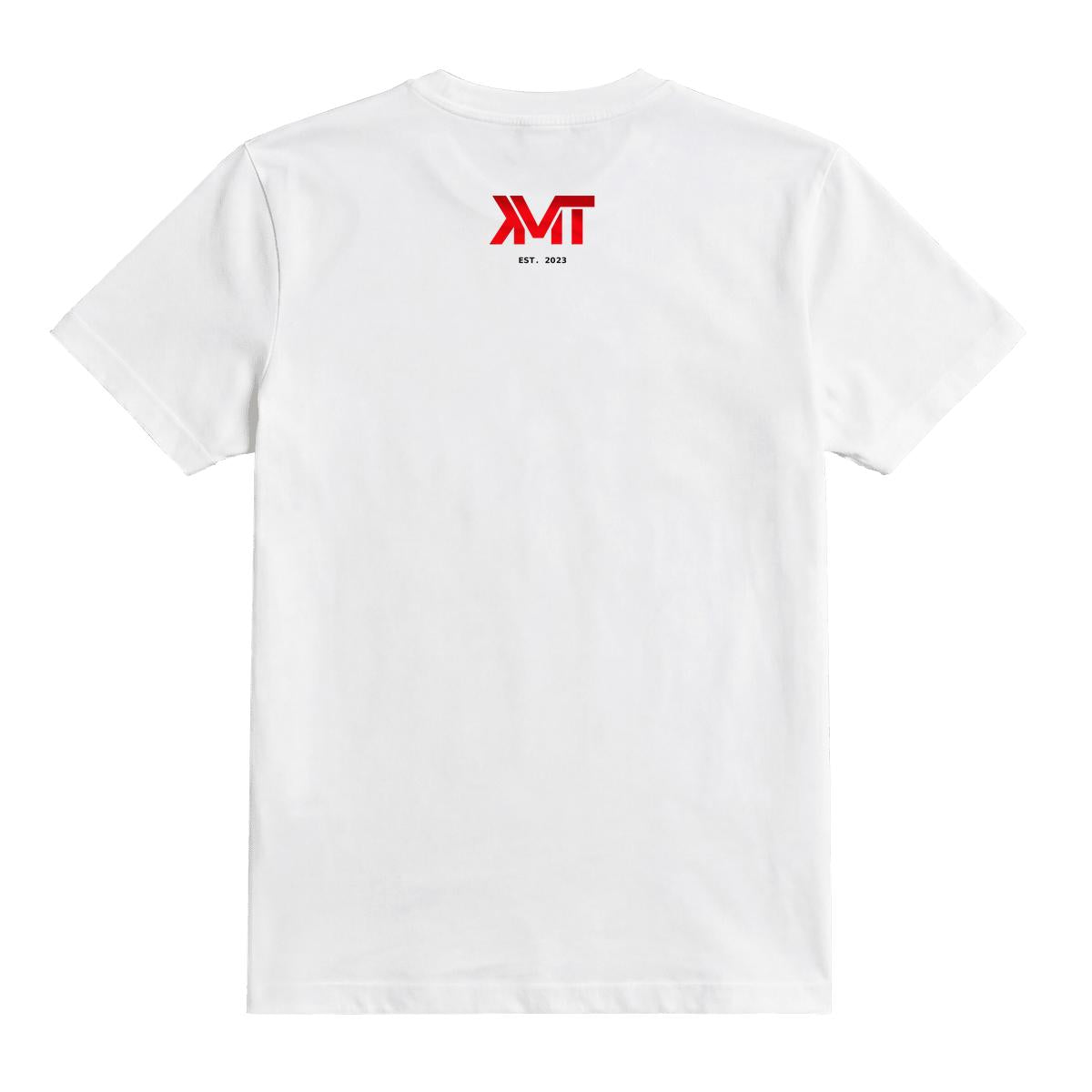 Bay Nine EST. 2023 white T-shirt — original red and black upper back print by Printeez