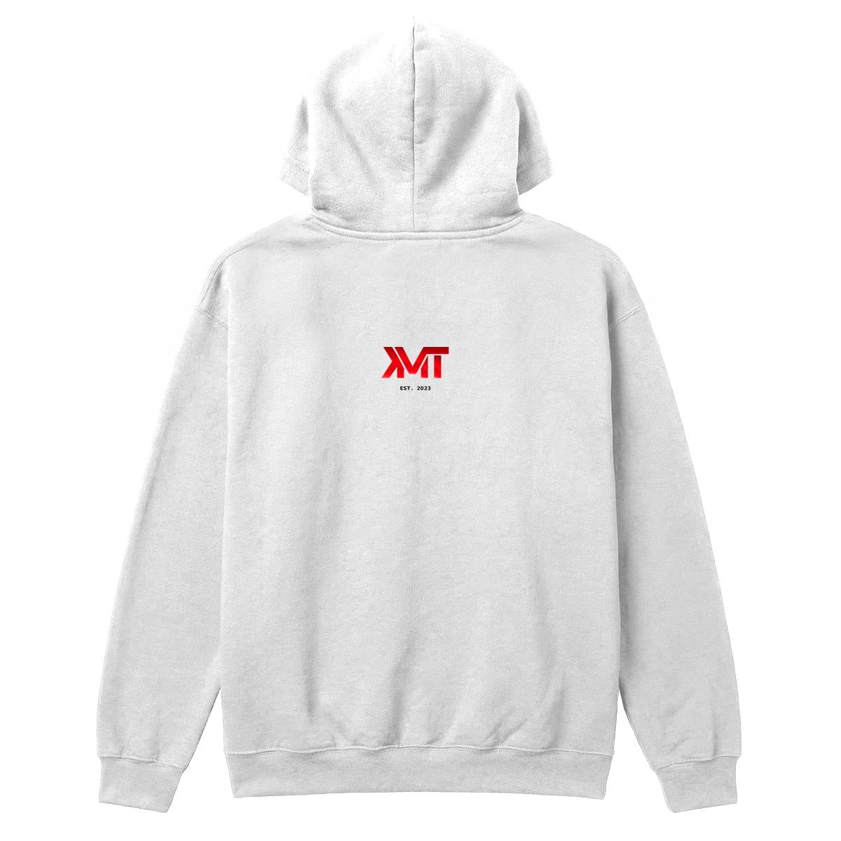 Bay Nine EST. 2023 white hoodie — matching upper back print below hood by Printeez