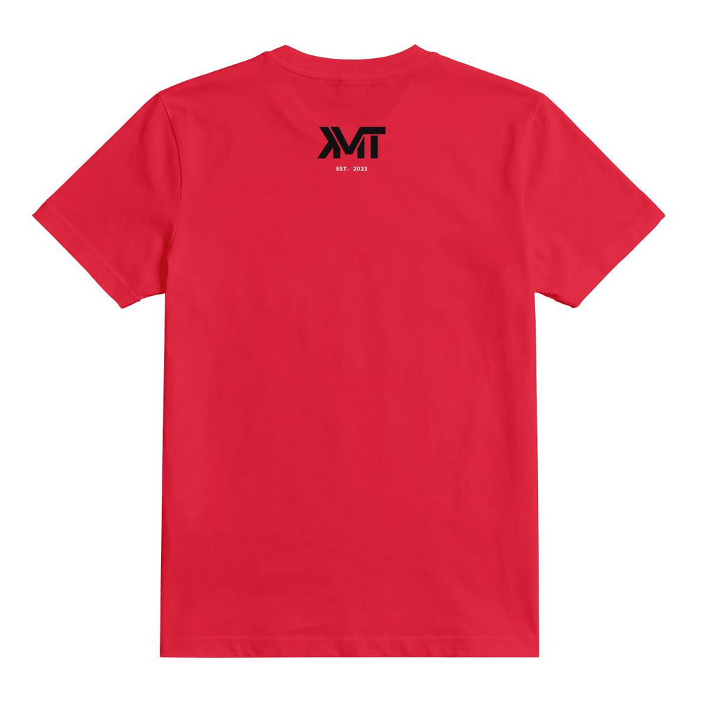 KMT Social Klub Bay Nine red tee, back EST. 2023 monogram