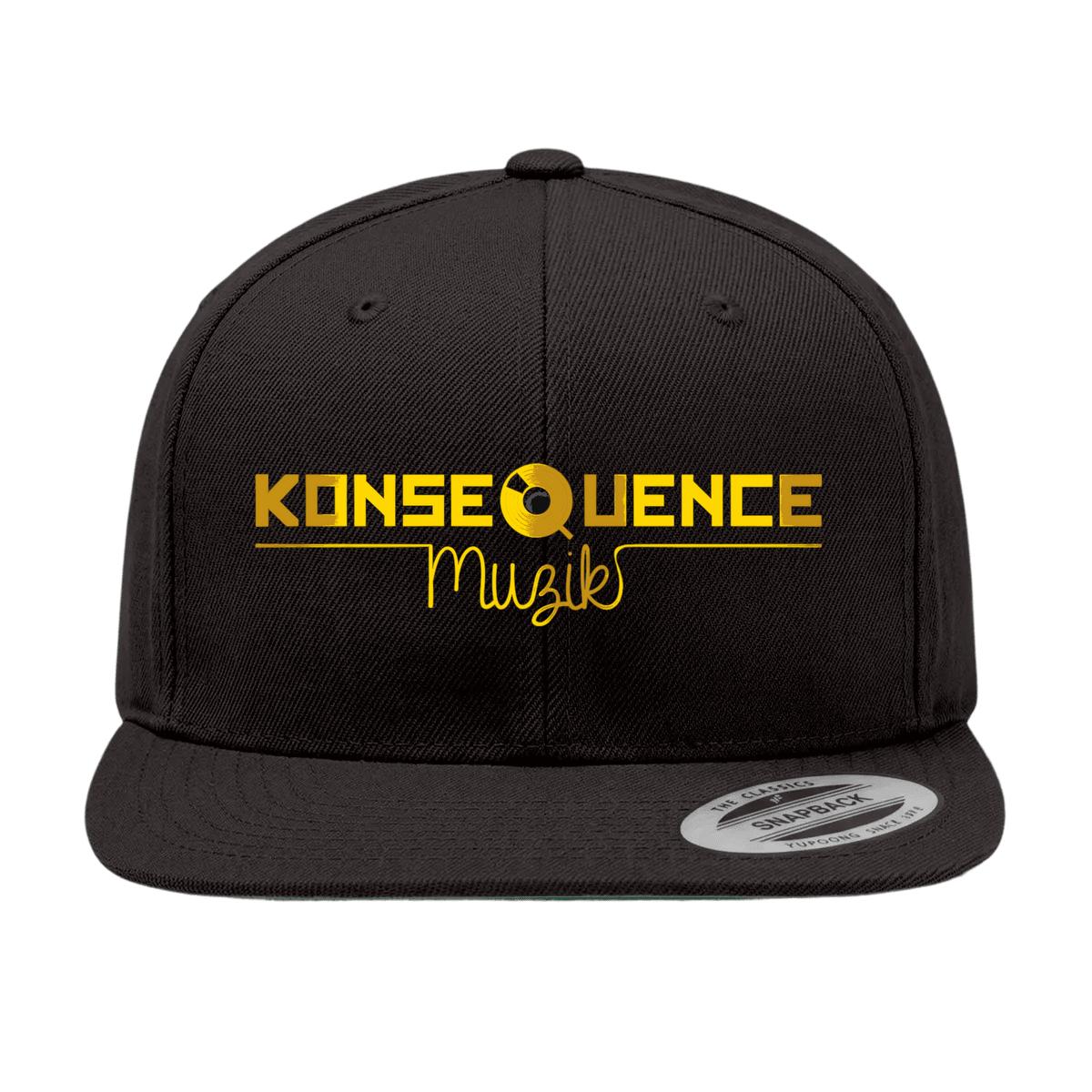Konsequence Muzik — Gold Logo Snapback (Black) — YP Classics 6089M front view